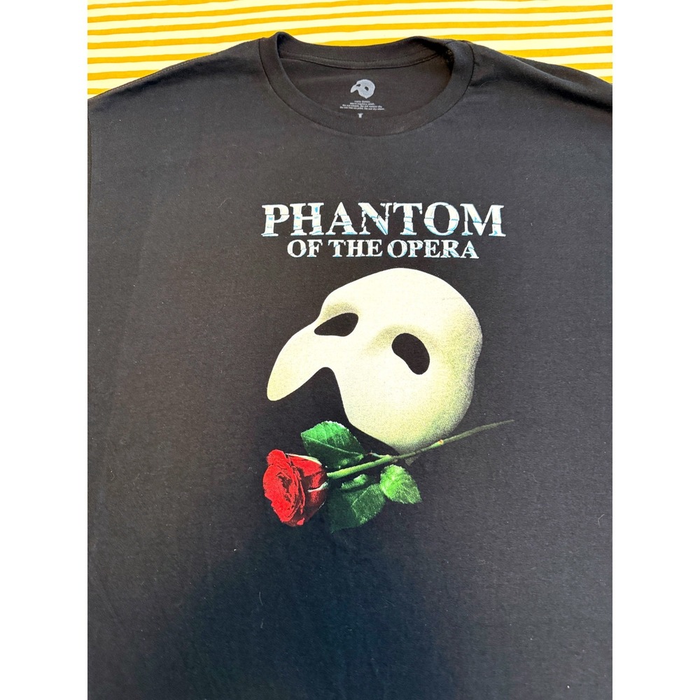 Phantom of the Opera Broadway Musical T-Shirt Black Mask Rose Graphic Mens L - Picture 2 of 7